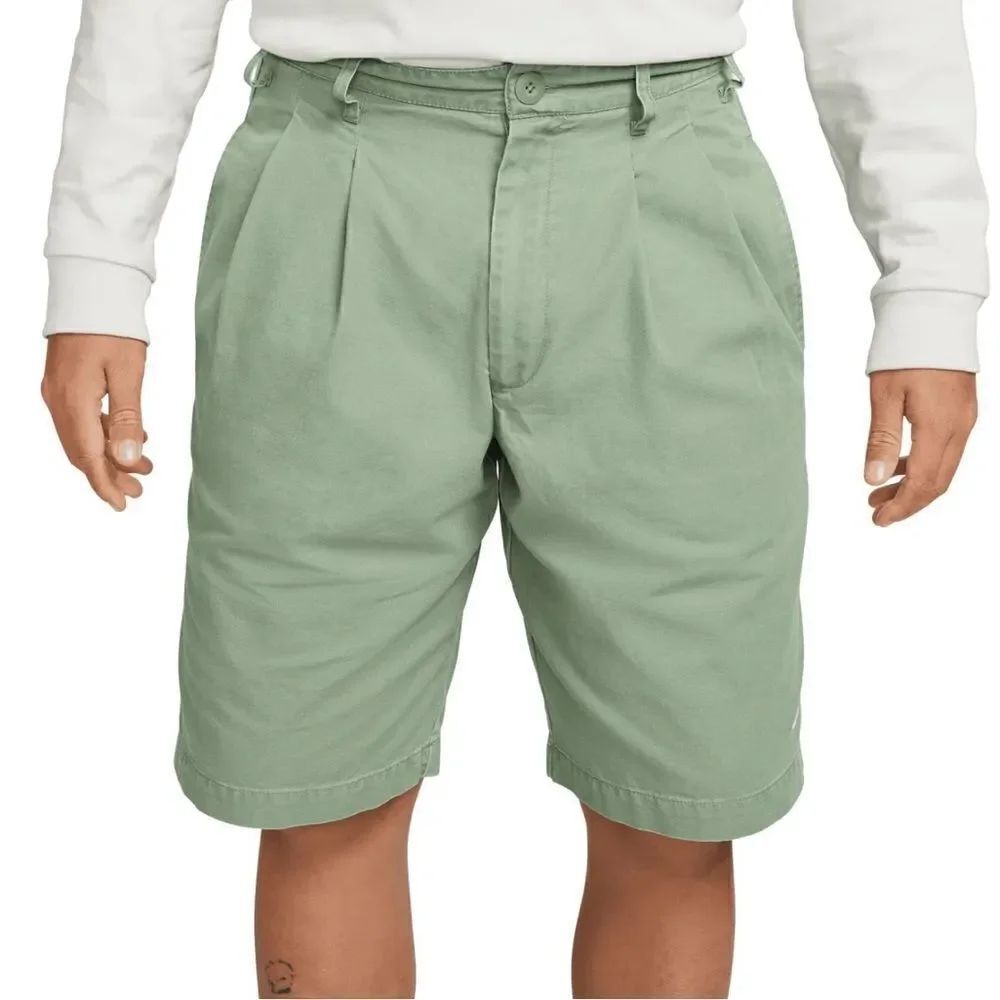 Nike Men's Life Pleated Chino Shorts Oil Green/White